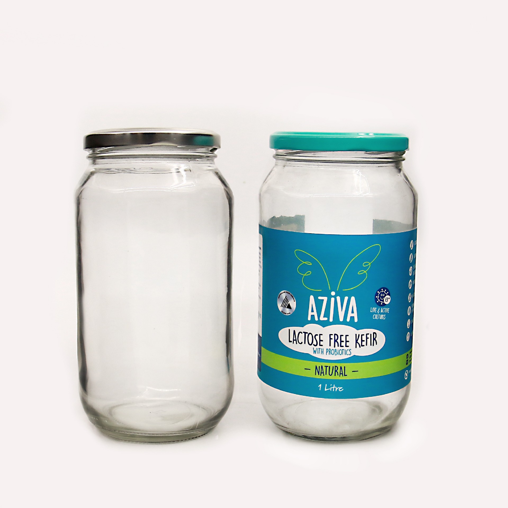 Clear Round Straight Sided Pickle Jar With Metal Plastisol Lined Lug Caps