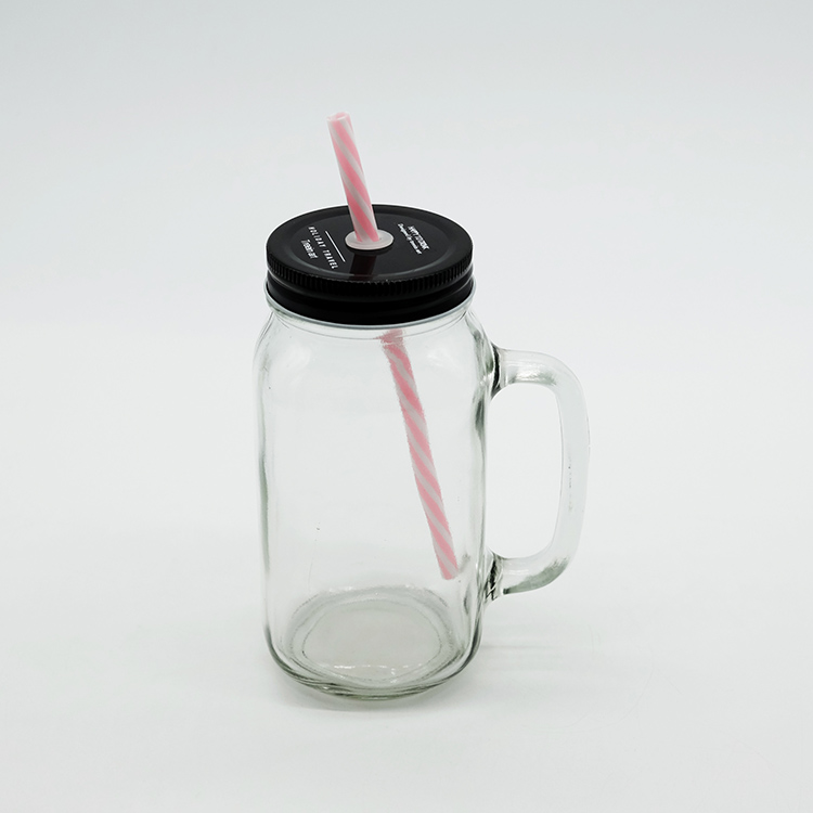 Glass Mason Jar with Glass Handle with 70-400 Screw Metal Cap