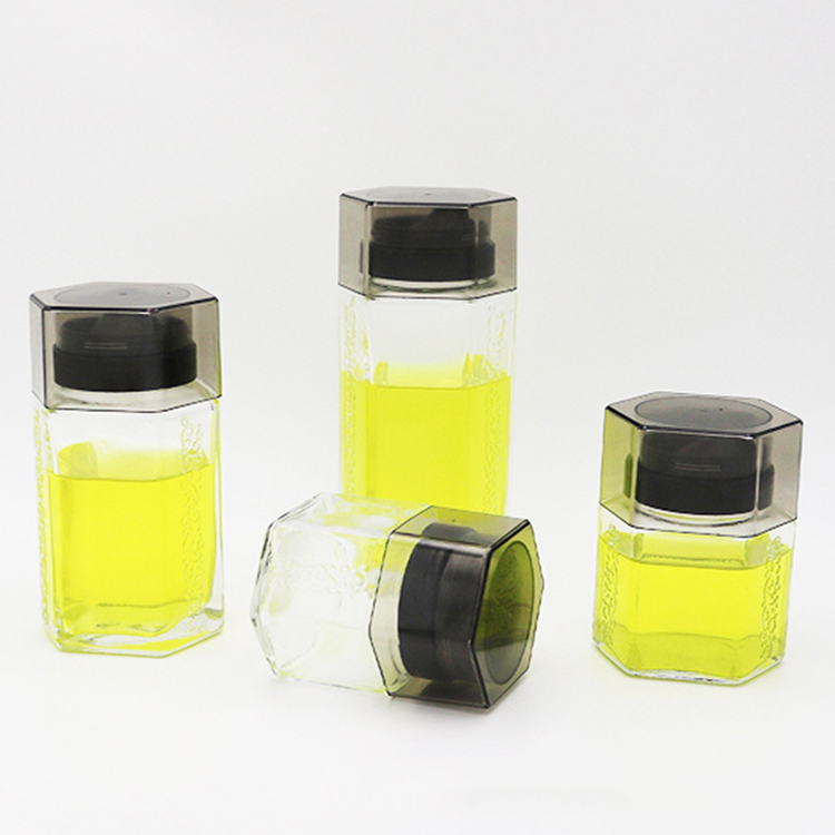 Crystal Glass Hexagonal Glass Pure Honey Bottle With Pouting Lid And PP Cover 250ml 350ml 500ml
