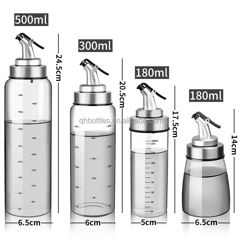 180ml 300ml 500ml Clear Round Glass Oil Bottle with Pour Lid, Food Grade Glass Bottle for Olive Oil