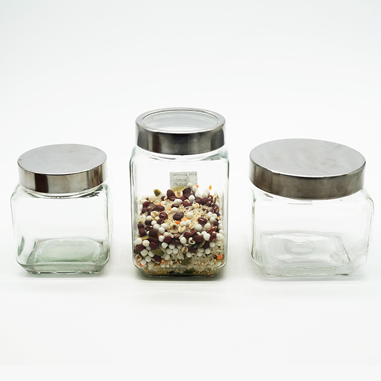Square Glass Canister with Screw-on Lids, 71oz 57oz 41oz 27oz Kitchen Container Glass