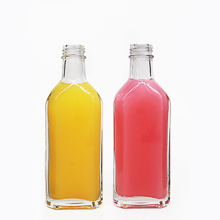Wholesale 200ml Flat Flask Wine Glass Bottle For Cold Brew Coffee Clear Beverage Juice Glass With Aluminum Lid